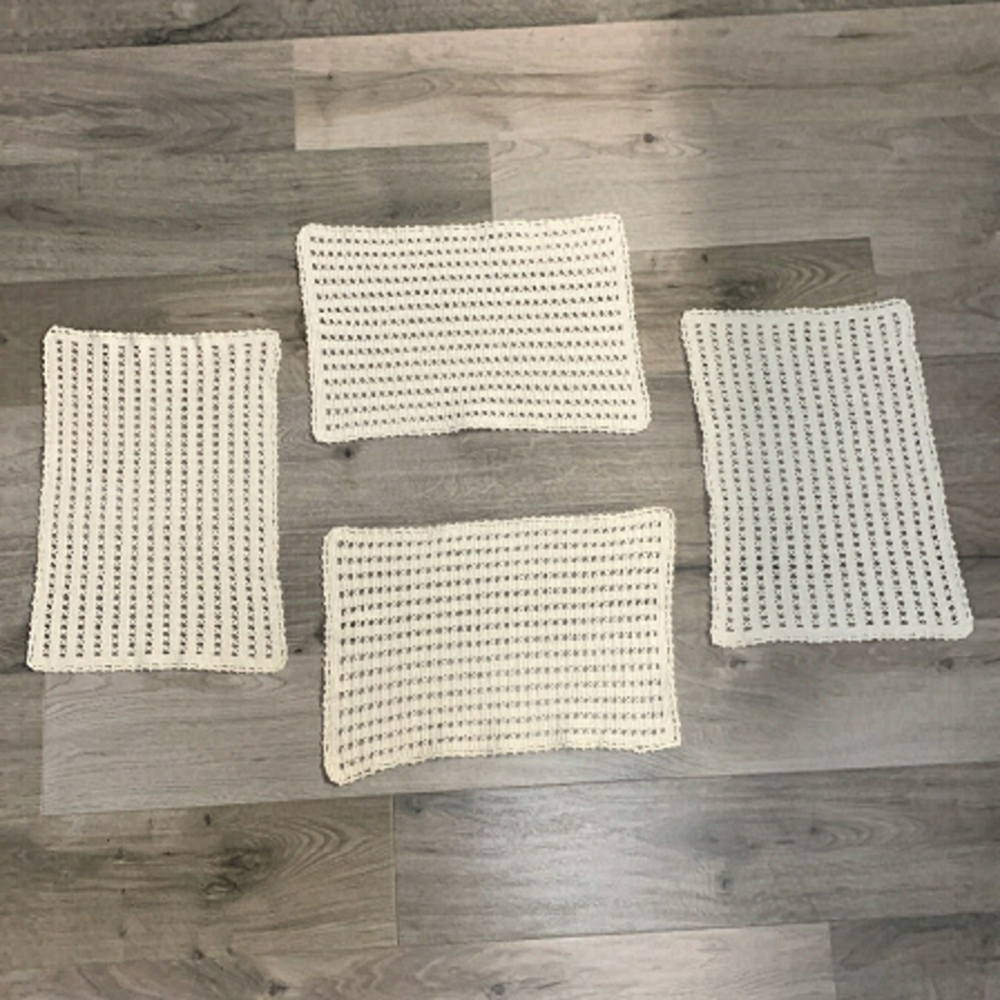 Hand Crafted Vintage Crochet Placemats Colour Winter White 16” x 11” Set of 4